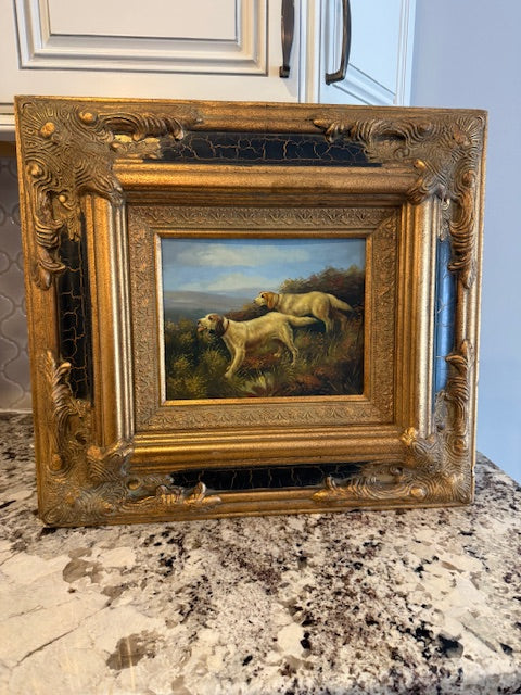 Oil on board painting.