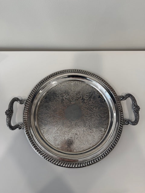 1970s Vintage Silver Plated Round Serving Tray