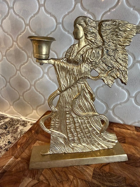 Set of two vintage angel candle holders.  Solid Brass.
