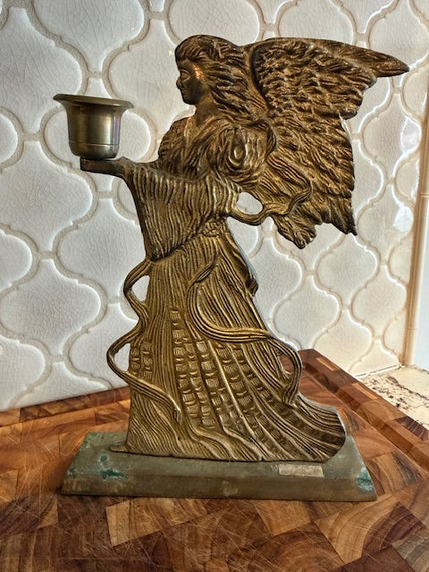 Set of two vintage angel candle holders.  Solid Brass.