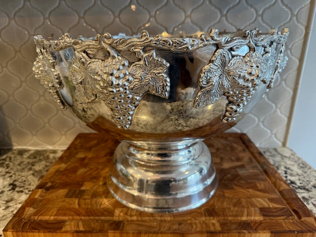 Antique large silver-plated wine cooler bowl.