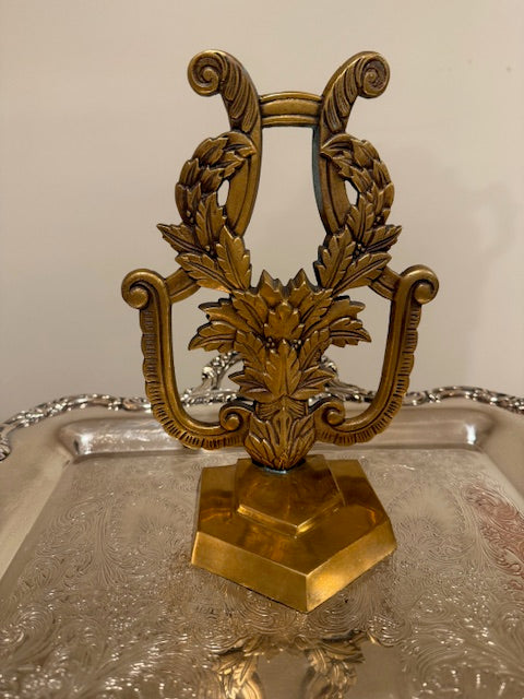 Vintage solid Brass Lyre and Laurels Bookend