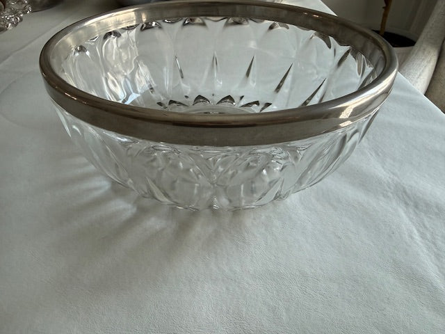Vintage crystal bowl with silver plated rim