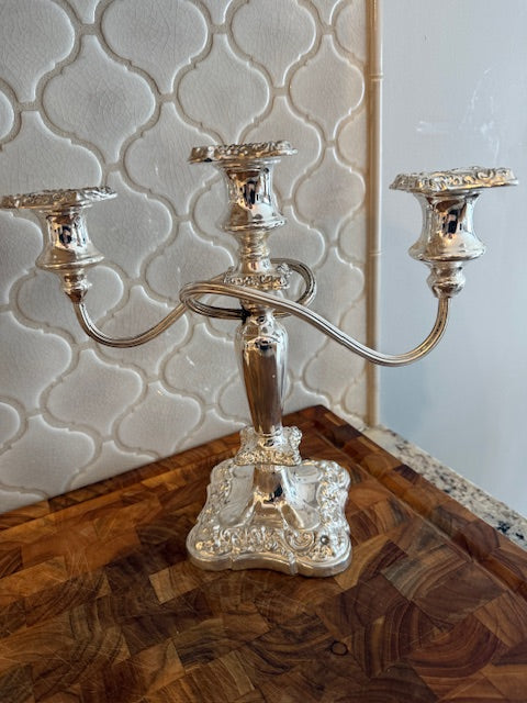 Pair of vintage silver plated candelabras.