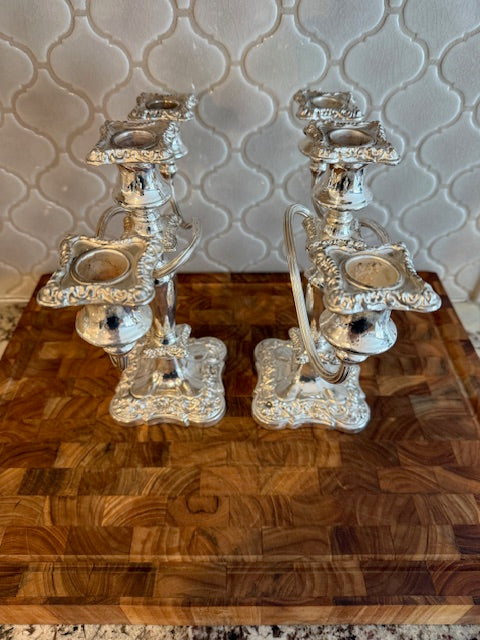 Pair of vintage silver plated candelabras.