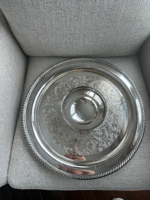 Vintage Silver Plated Chip and Bowl Serving Platter. (bowl attached) polished