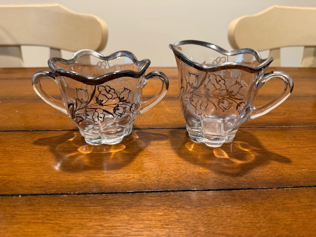 Crystal Etched with Silver Lining Cream and Sugar Set