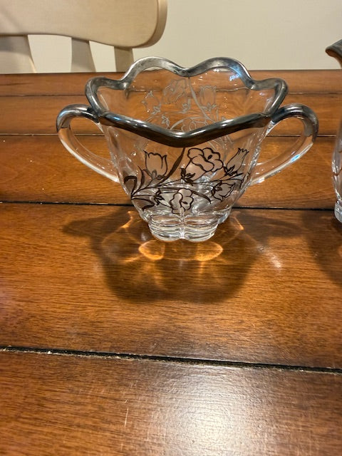 Crystal Etched with Silver Lining Cream and Sugar Set
