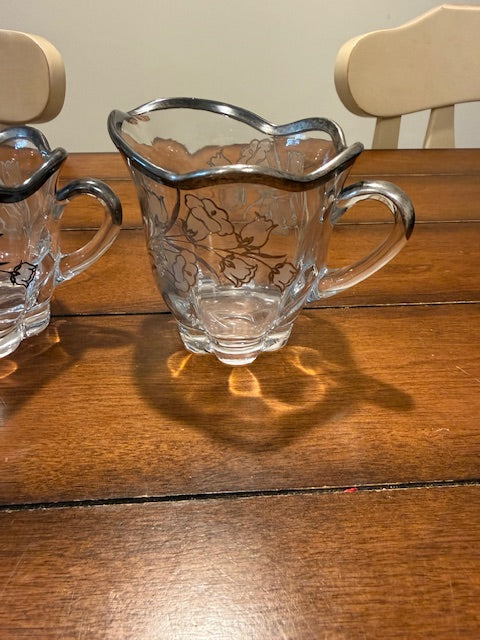 Crystal Etched with Silver Lining Cream and Sugar Set