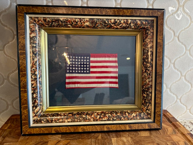 Framed  antique 48 star American Flag picture.