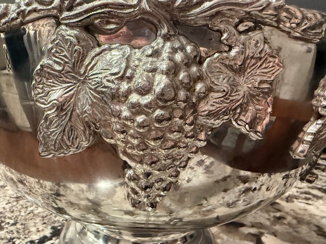 Antique large silver-plated wine cooler bowl.