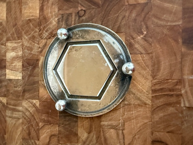 Waterford vintage crystal inkwell with sterling silver or silverplated hinged lid on chain.