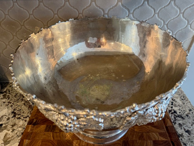 Antique large silver-plated wine cooler bowl.