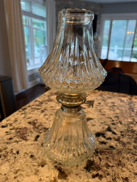 Clear pressed glass vintage Lamplight Farms Bordeaux glass oil lamp.
