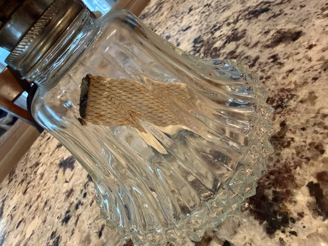 Clear pressed glass vintage Lamplight Farms Bordeaux glass oil lamp.
