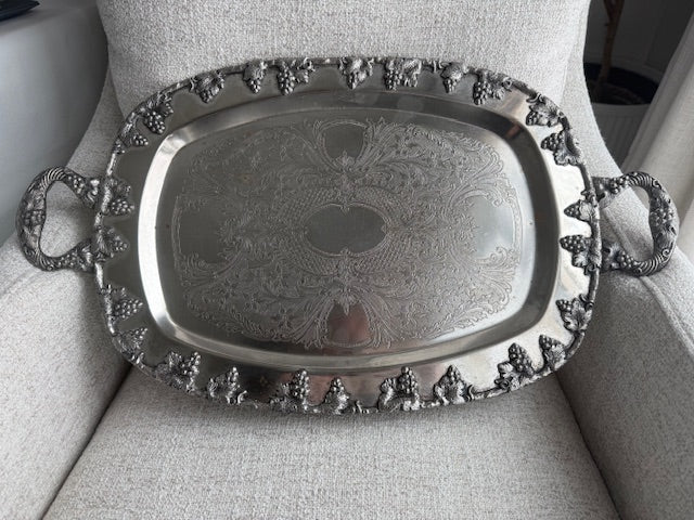 Vintage Lehman Brothers silver plated serving tray with handles.