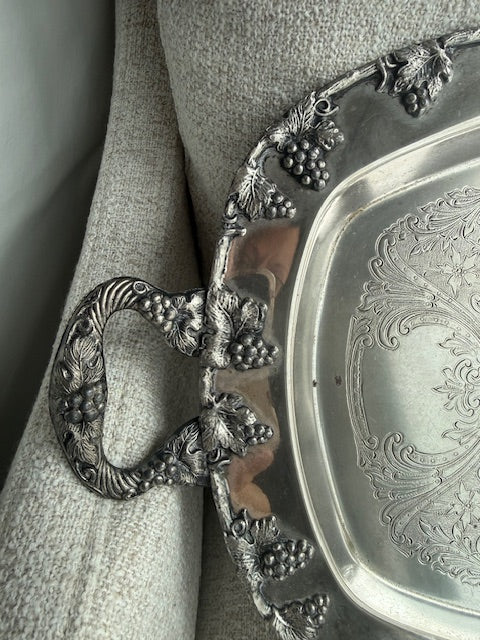 Vintage Lehman Brothers silver plated serving tray with handles.