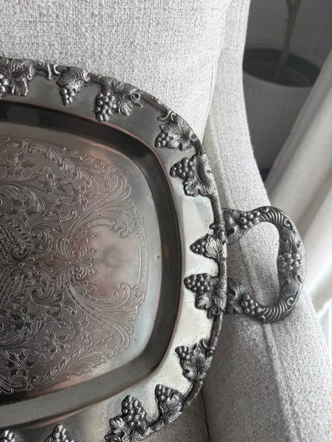 Vintage Lehman Brothers silver plated serving tray with handles.