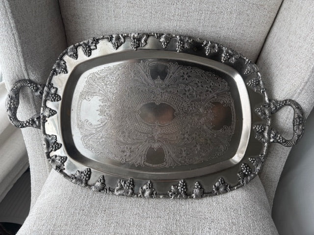 Vintage Lehman Brothers silver plated serving tray with handles.