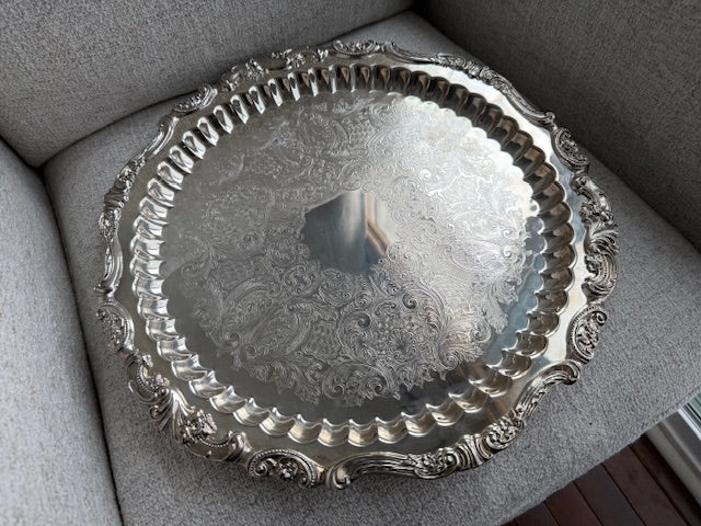 Vintage Wallace ornate footed serving tray.