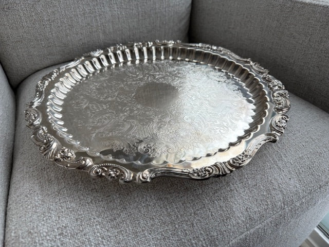 Vintage Wallace ornate footed serving tray.