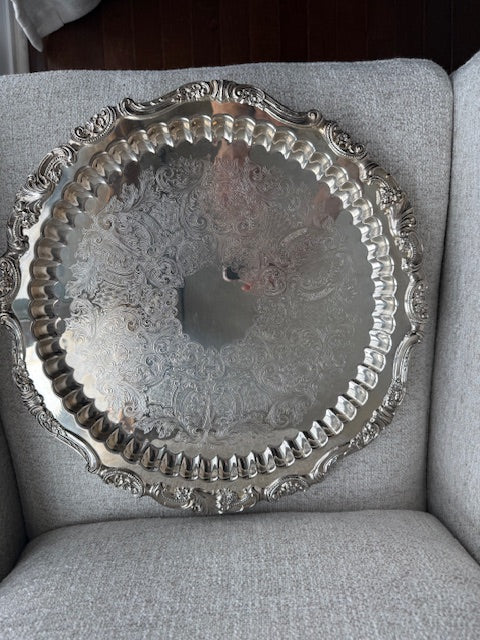 Vintage Wallace ornate footed serving tray.