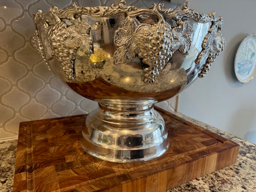 Antique large silver-plated wine cooler bowl.