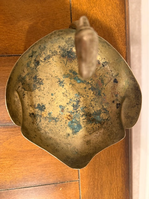 Large brass swan trinket dish with patina.