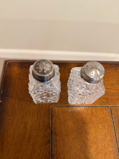 Vintage crystal salt and pepper shakers with diamond pattern