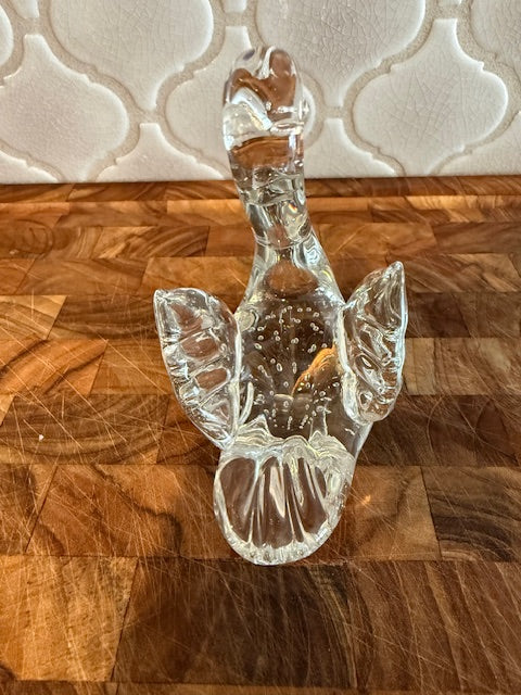 Hand Blown Clear Glass Bird Paperweight Figurine