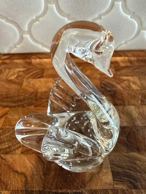 Hand Blown Clear Glass Bird Paperweight Figurine