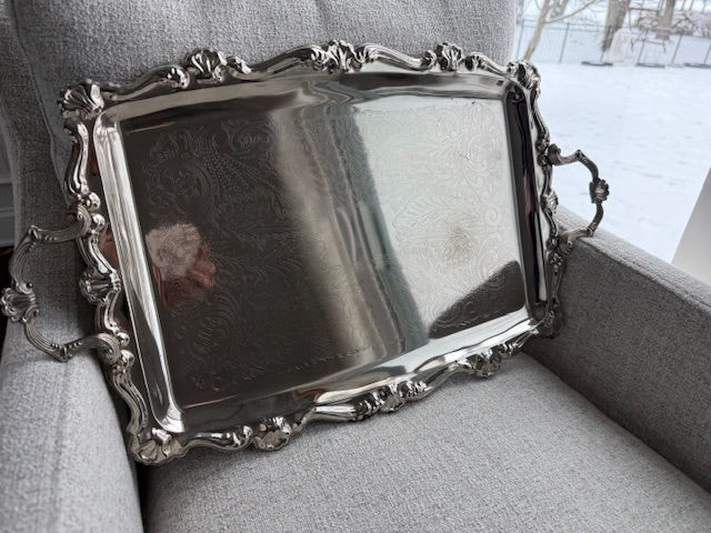 Silver Plated Ornate Tray with Handles