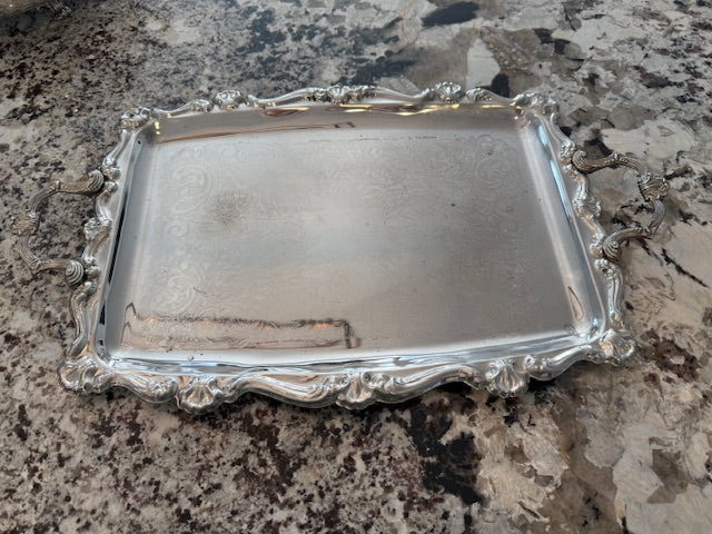 Silver Plated Ornate Tray with Handles