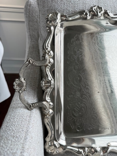 Silver Plated Ornate Tray with Handles