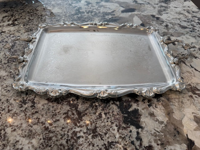Silver Plated Ornate Tray with Handles