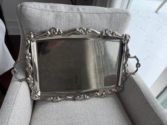 Silver Plated Ornate Tray with Handles