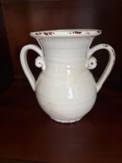 White distressed Urn